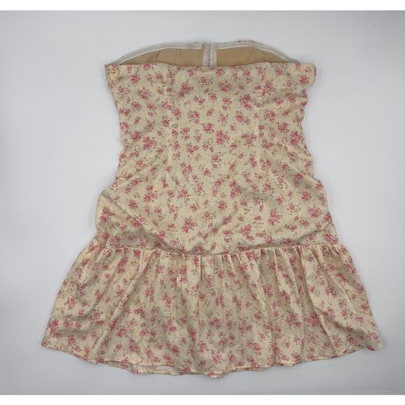 Peppermayo Yellow Pink Floral Strapless Dress Size 6 - Picture 4 of 5